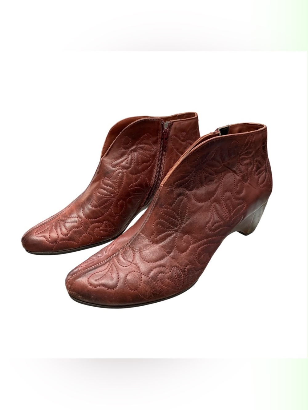PIKOLINOS Brown Embossed Leather Ankle Booties S9/40
